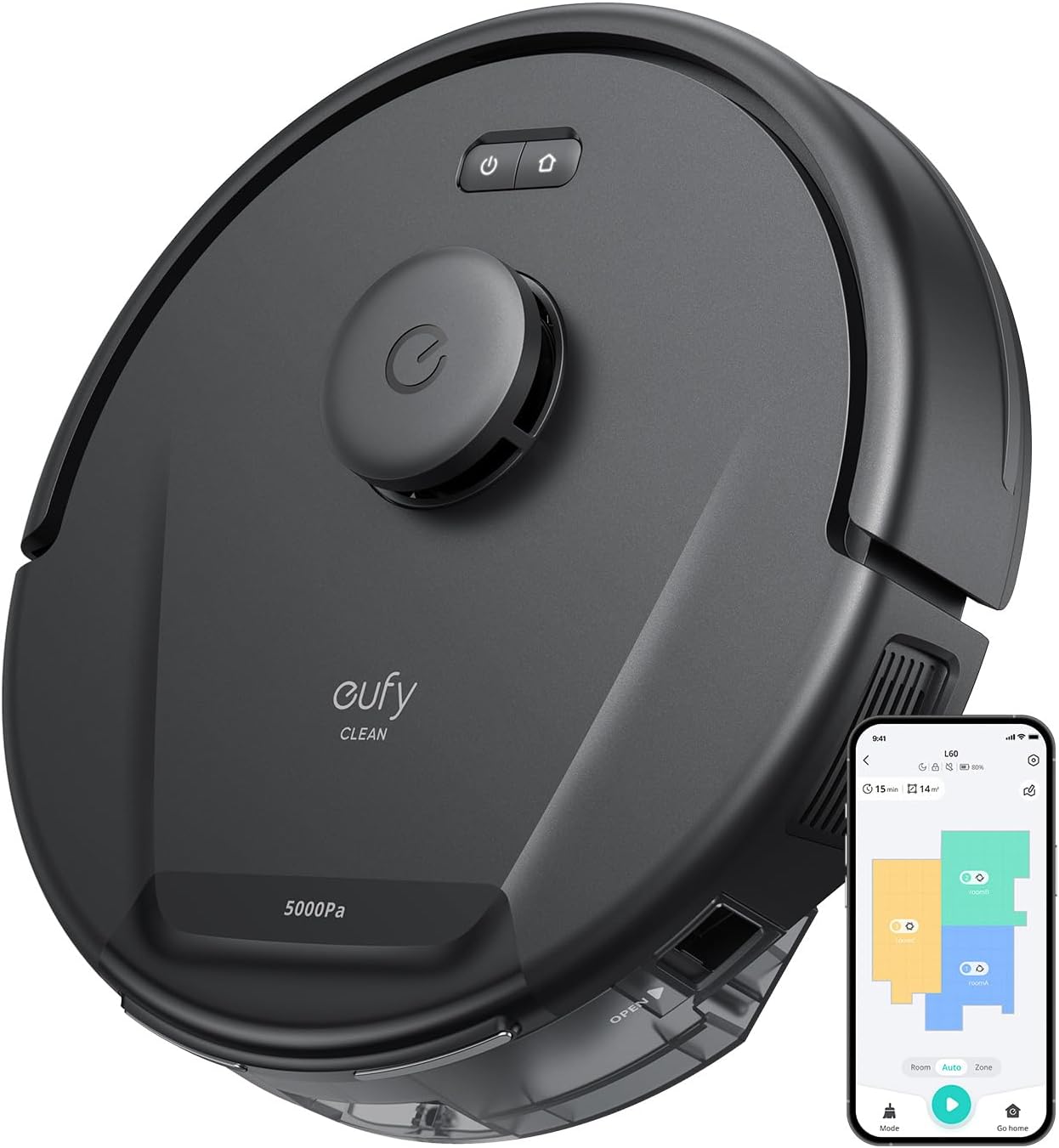 eufy L60 Robot Vacuum Cleaner, Ultra Strong 5,000 Pa Suction to Remove Hair, Dust, iPath Laser Navigation, For Deep Floor Cleaning, Ideal for Hard Floors.