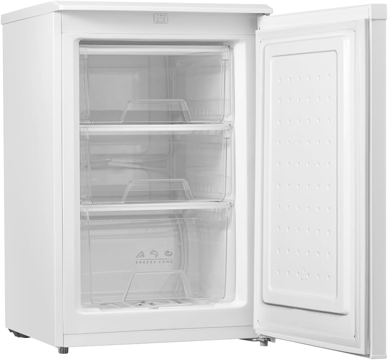 COMFEE' RCU83WH2(E) Freestanding Under Counter Freezer 88 Litre Capacity 55cm wide, Reversible Door, 3 Freezer Drawers, 4 Star Freezer Rating, Adjustable Thermostat, White.