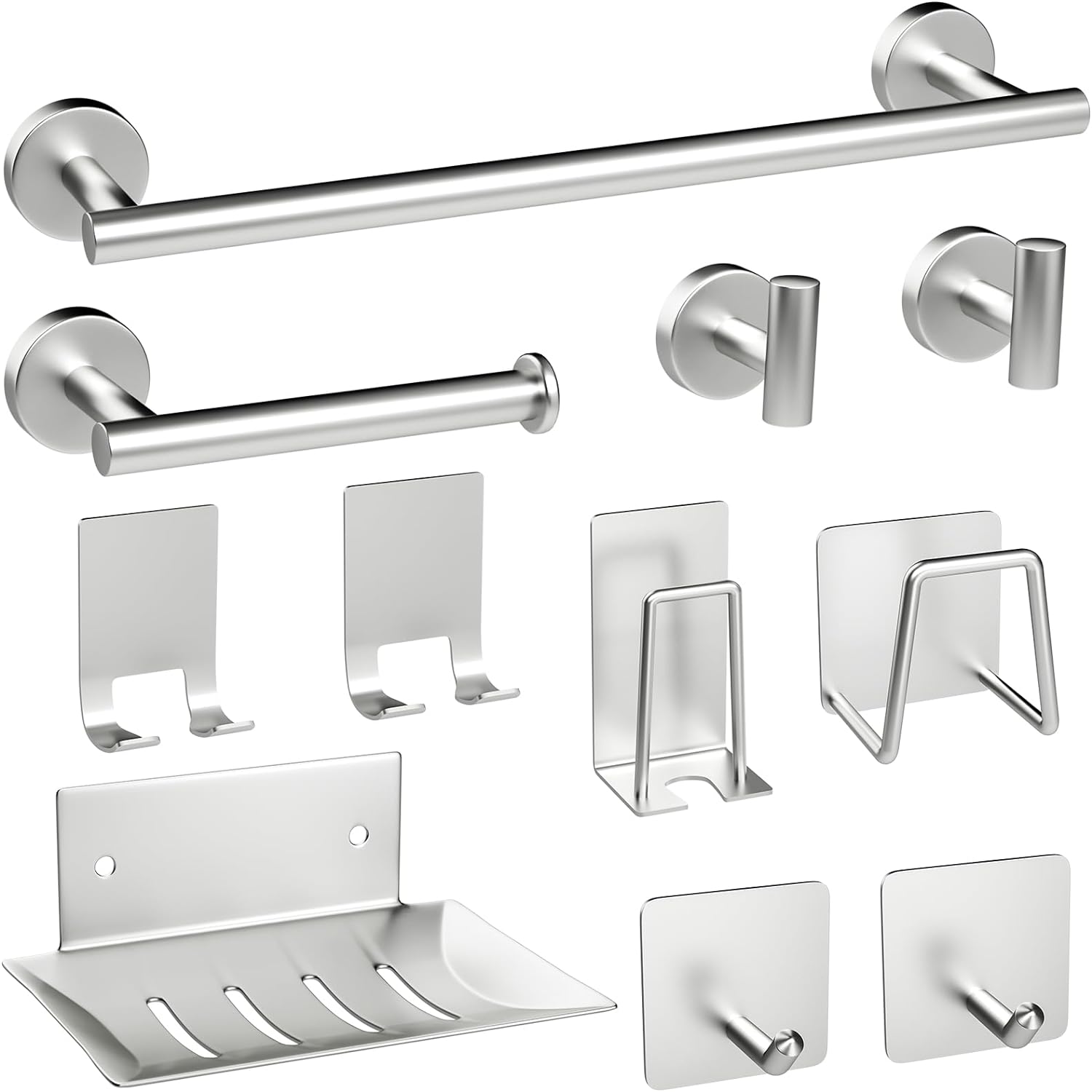 Sarmeley Silver Towel Rail 11 Pieces Stainless Steel Towel Holder Toilet Roll Holder for Bathroom Kitchen Towel Rack Hooks Bathroom Accessory Set.