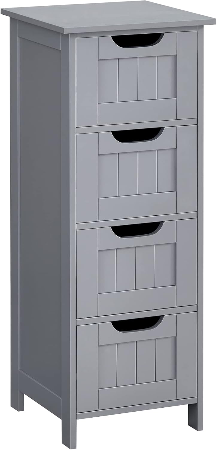 VASAGLE Bathroom Floor Storage Cabinet, Bathroom Storage with 4 Drawers, Bathroom Cabinet Freestanding, 30 x 30 x 82 cm, Modern Style, White LHC40W.