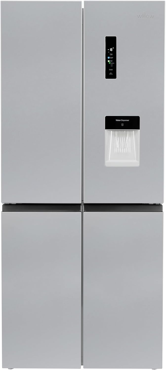 Willow WSBES4MDS 415L Total No Frost American Style Fridge Freezer with Adjustable Thermostat, Water Dispenser, Mark-Proof Finish, 2 Years Warranty - Silver.