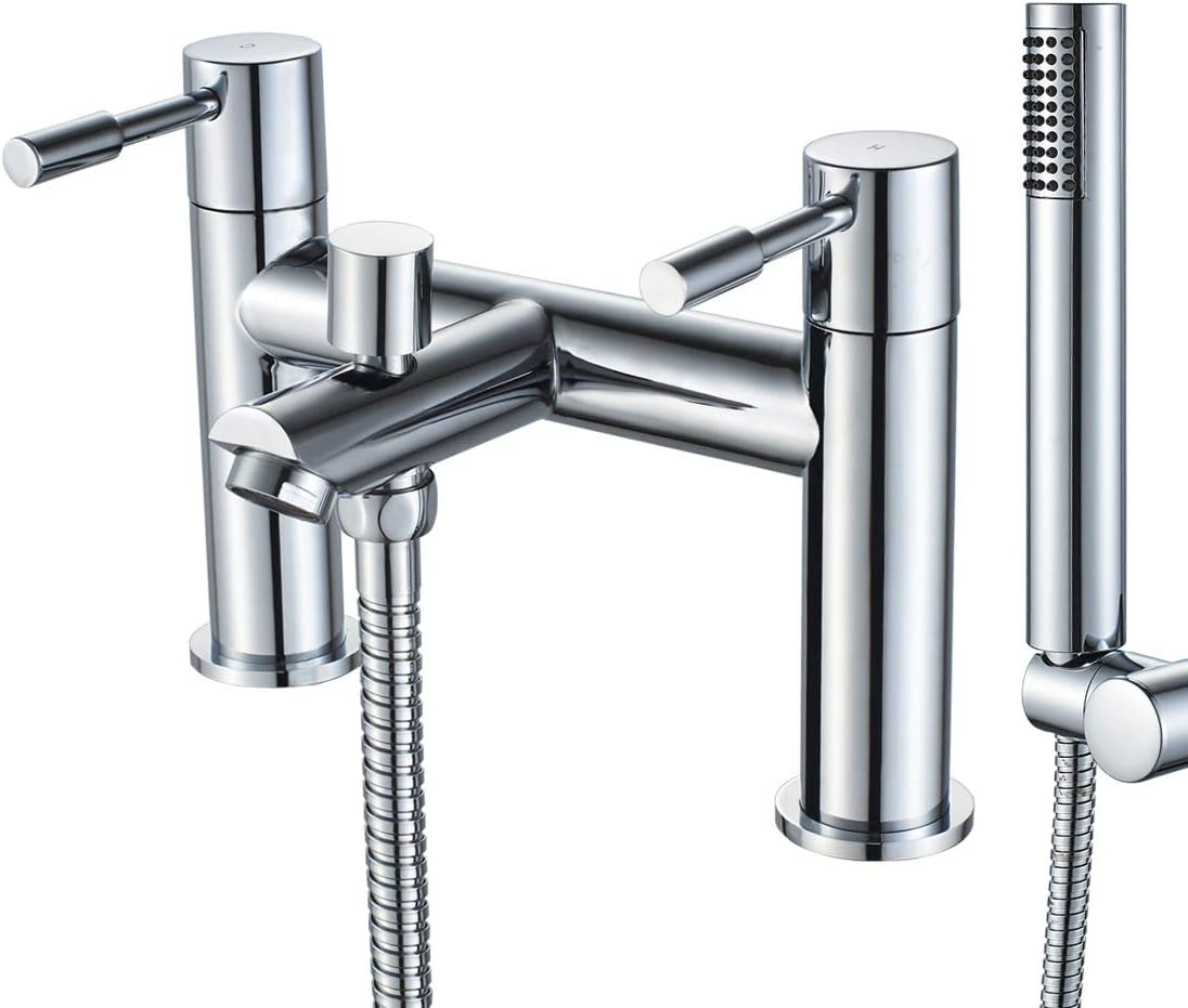 Bath Taps with Shower,Luckyhome Bath Shower Filler Mixer Tap Double Lever Chrome Solid Brass with Shower Hand,Black.