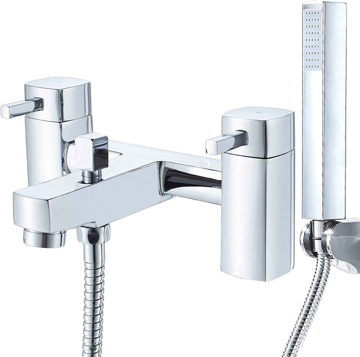 Bath Taps with Shower,NewEast Bathroom Square Tub Mixer Taps Dual Lever Bath Filler Tap Chrome.