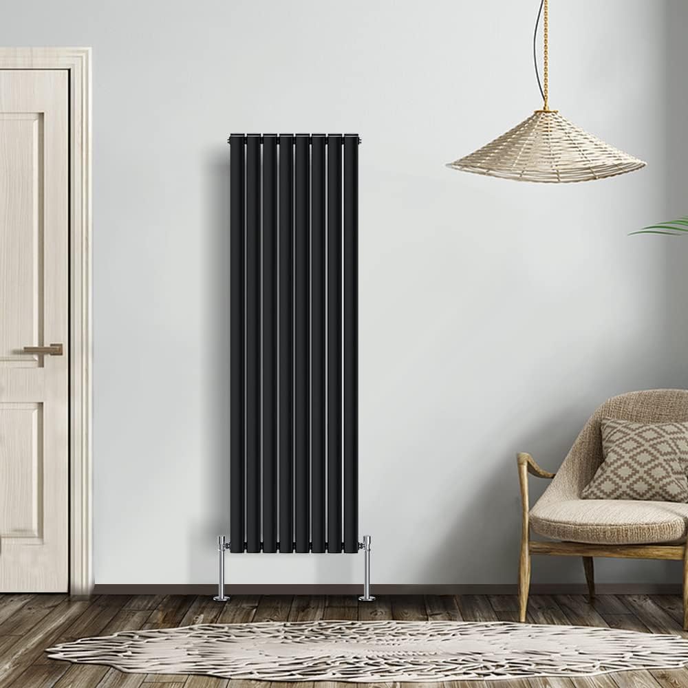 NRG Modern Radiator Black 600x590mm Single Oval Panel Heater Interior Designer Horizontal Bathroom Radiators.