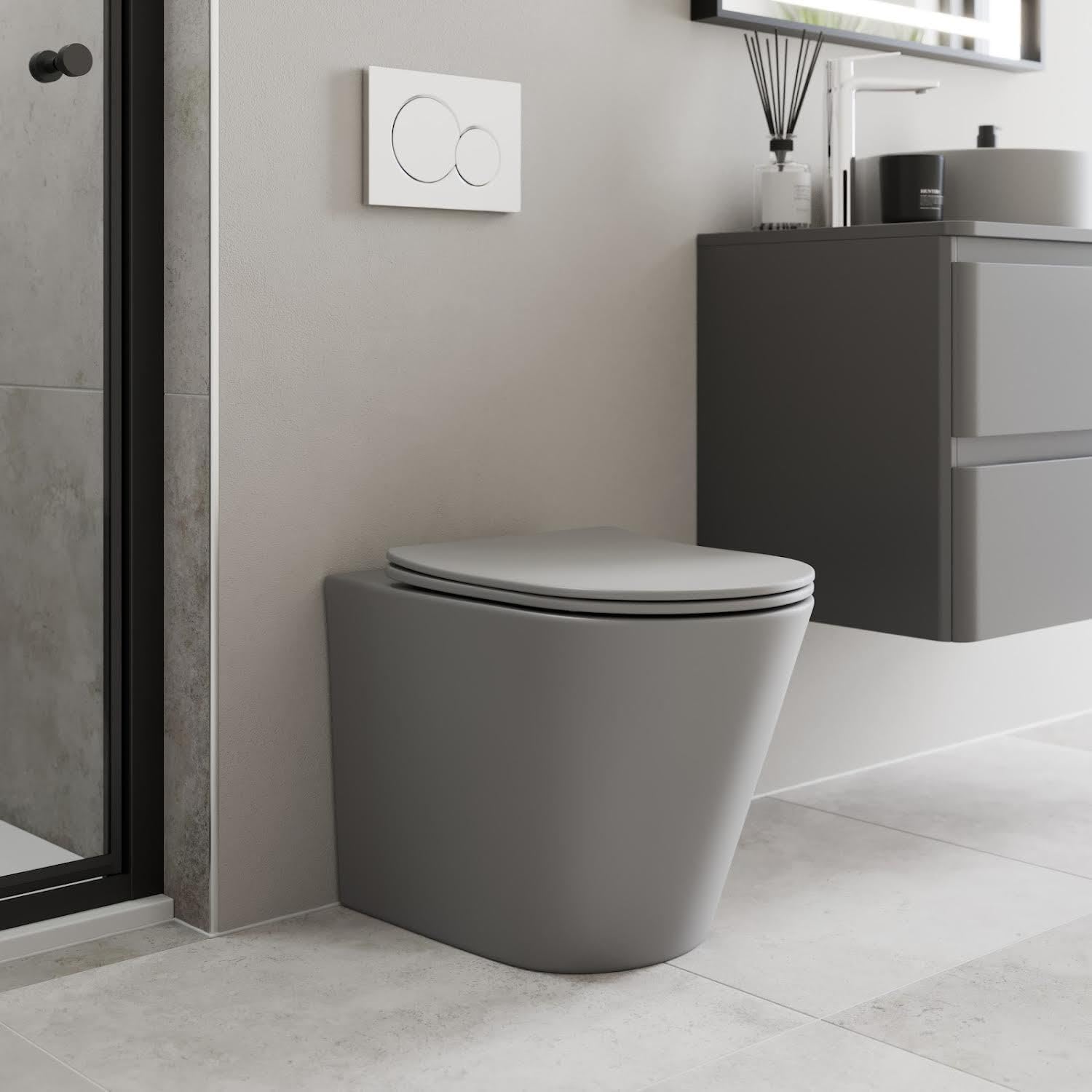 Modern Bathroom Back to Wall BTW Rimless Toilet Pan Soft Close Seat Matt Grey.