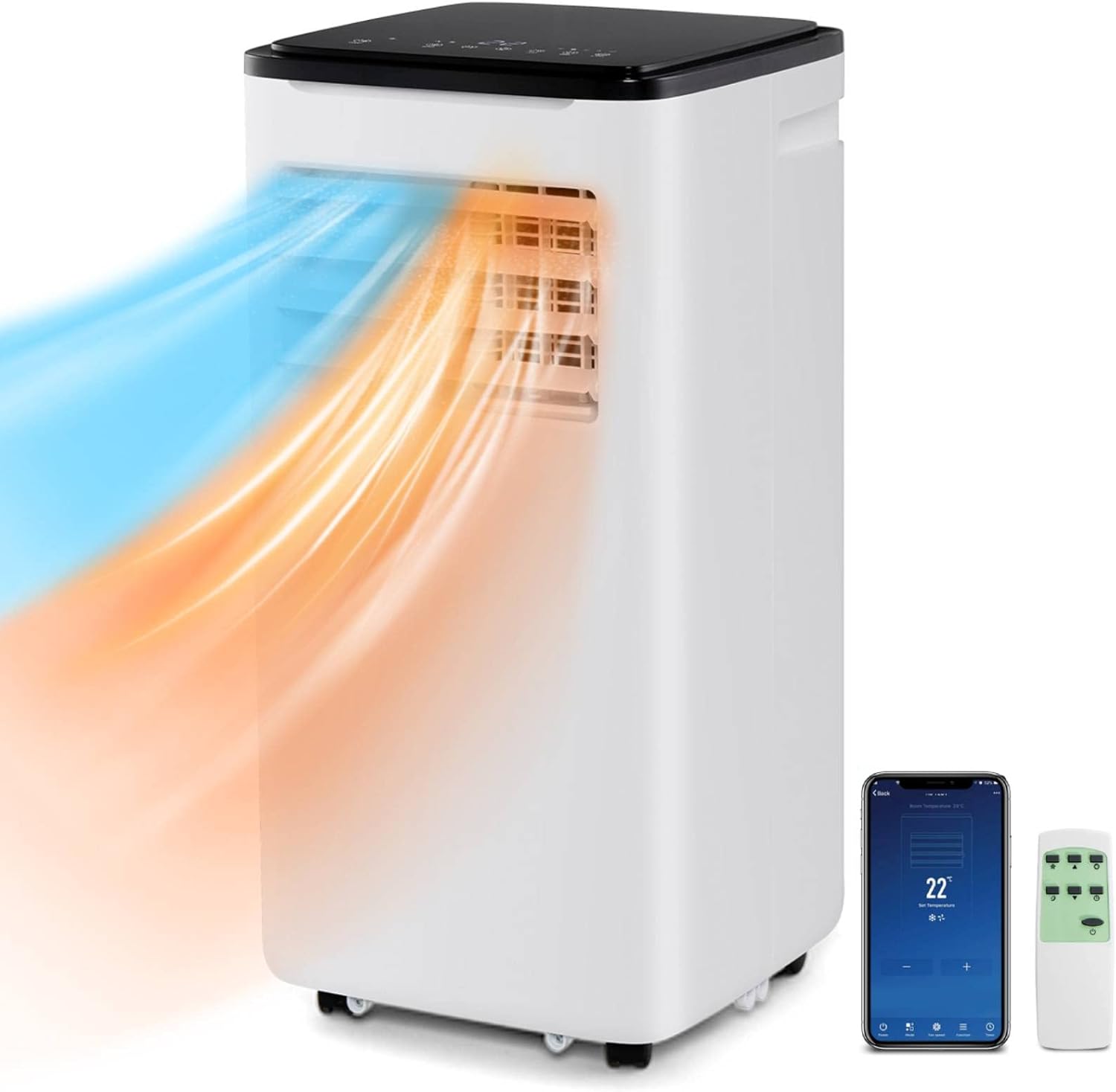 COSTWAY 5 in 1 Portable Air Conditioner with WiFi Smart APP, 9000 Mobile Heater, Cooler, Fan, Dehumidifier with Sleep Mode, 24H Timer, 2 Fan Speed & Remote Control.