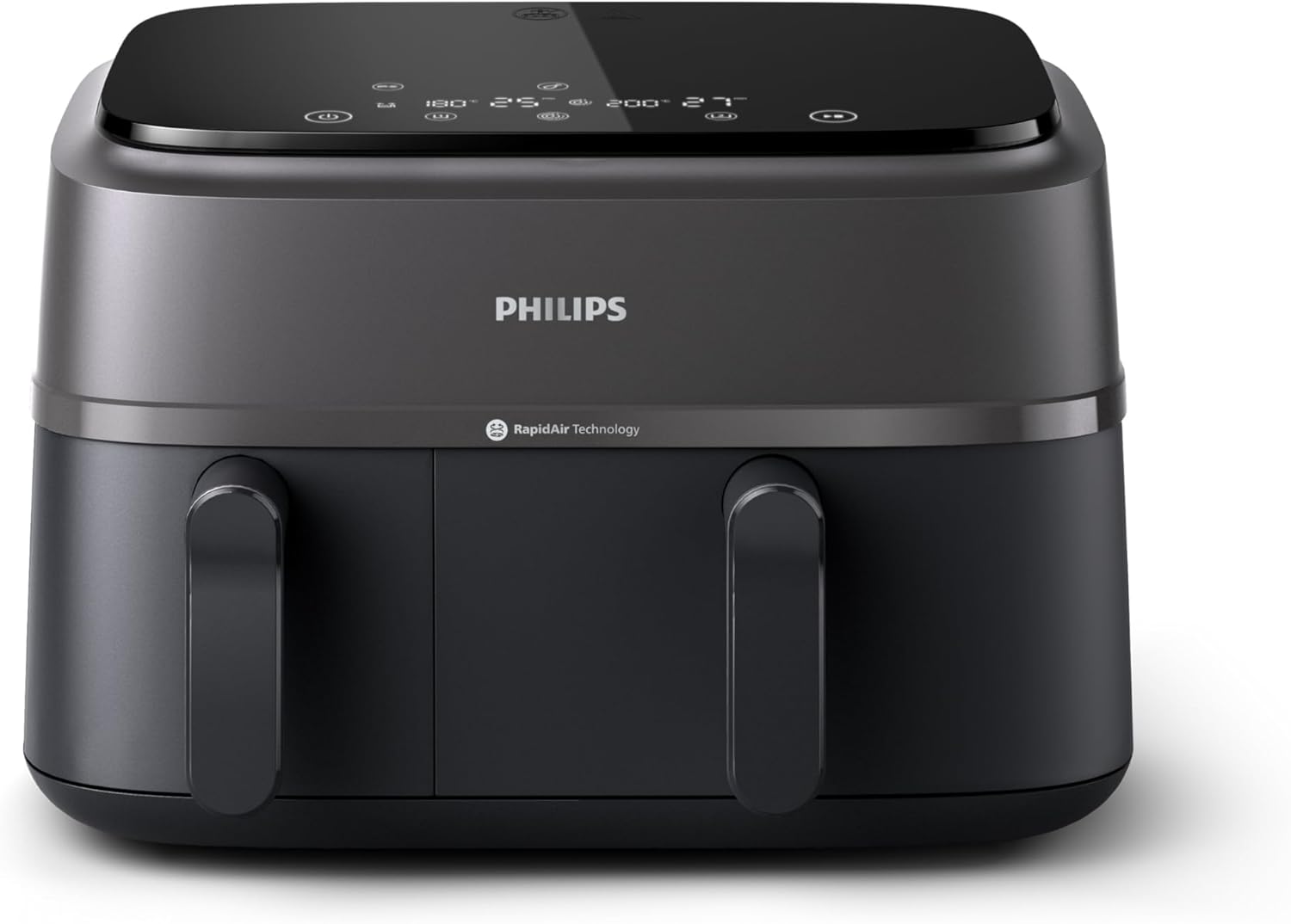 Philips Dual Basket Airfryer 3000 Series, 9L, 2 Drawer Air Fryer, Rapid Air Technology, Versatile Large Air Fryer for Family, 90% Less fat and Energy Saving, HomeID App (NA350/00).