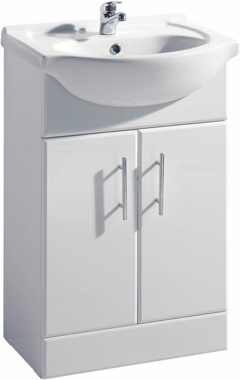 VeeBath Linx Bathroom Vanity Basin Sink Cabinet Unit High Gloss White Soft Close Door Hinges Storage Furniture - 550mm.