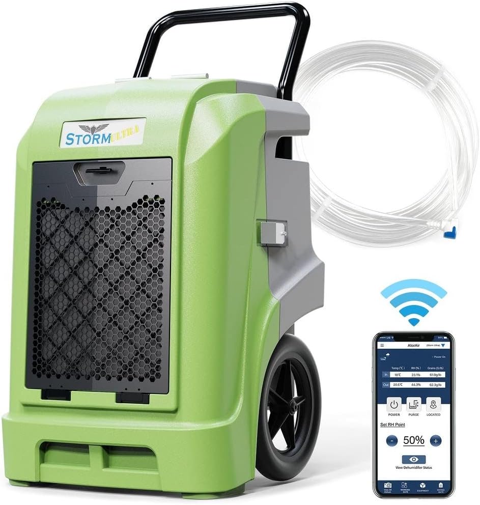 ALORAIR Smart WiFi Storm Ultra Industrial Commercial Dehumidifier with Hose, 90 PPD AHAM, Compact, Portable, Auto Shut Off, for Homes and Job Sites, Yellow.