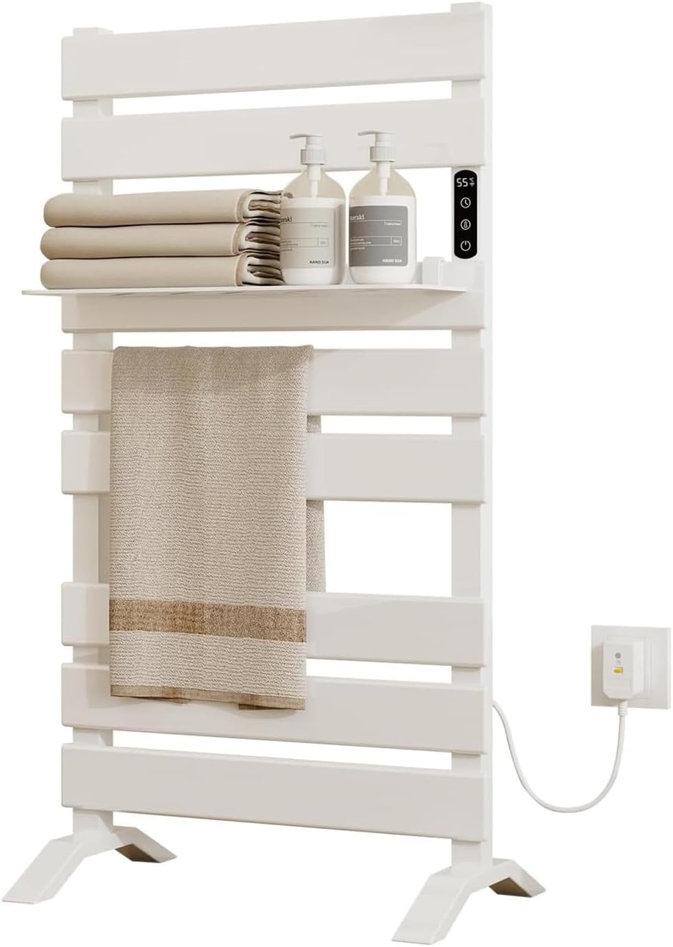 OihPaw Heated Towel Rails for Bathrooms, Towel Warmer with Storage Shelf, WiFi Timer, and Room Towel Heater, Compatible with Alexa, Google Home, and App Control (White).