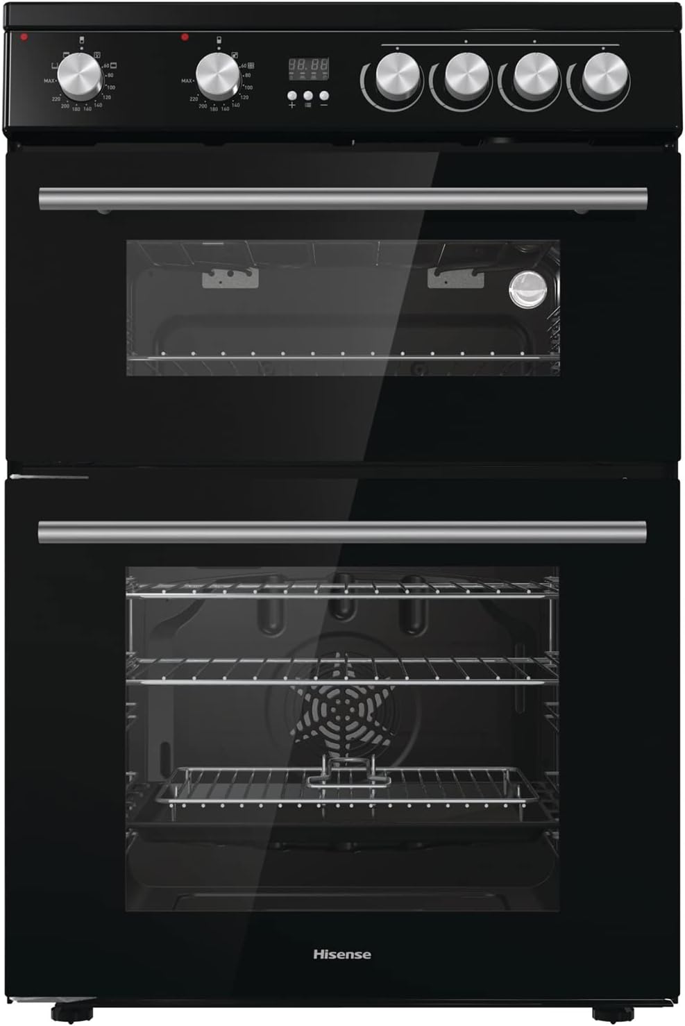 Hisense HDE3211BXUK 60cm Electric Cooker with Ceramic Hob - Brushed stainless steel -A+/A Rated Double Oven.