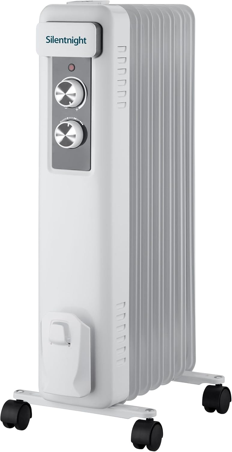 Silentnight Oil Filled Radiator 7 Fin - Portable Electric Radiator Heater for Home and Office with Adjustable Thermostat, 3 Heat Settings, Safety Cut Off - Lightweight and Compact.