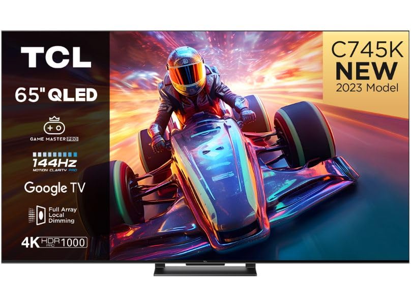 TCL 65C745K 65'' QLED 4K Ultra HD HDR Smart TV (Google Assistant, Google TV, 144Hz Motion Clarity Pro, 240Hz Game Accelerator, Dolby Atmos, HDR10+) (65'').