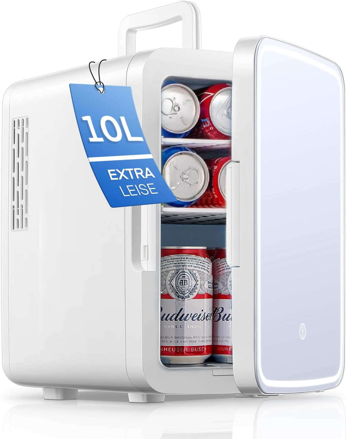 NORTHCLAN Mini Fridge for Bedrooms 10L/11 Cans with AC/DC Powered, Quite Mode, Small Skincare Portable Beauty Fridge with LED Makeup Mirror, for Cosmetic, Office or Car.