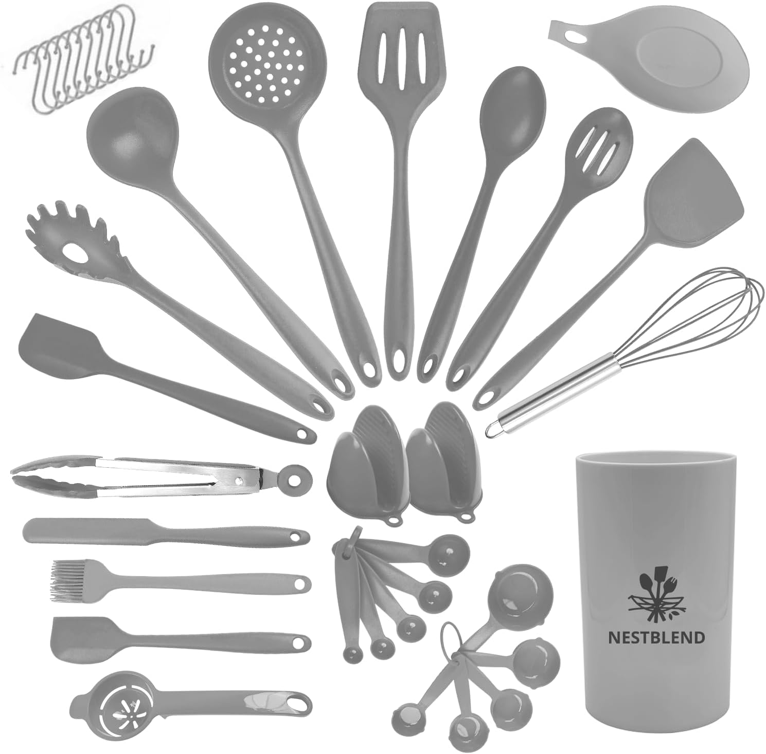 Nestblend Nonstick Kitchen Utensils Set - Silicone Kitchen Cookware Gadgets with Holder - Spoon Holder - Heat Resistant - Dishwasher Safe - BPA Free - 38 Pieces (Black).