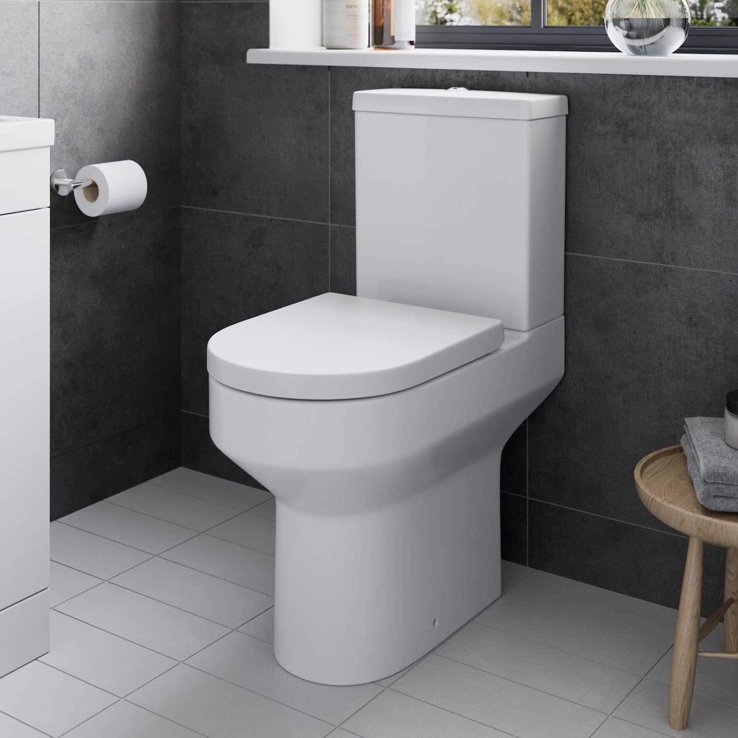 Affine Close Coupled Dual Flush Toilets WC Soft Close Space Saving White Modern (Tivoli Comfort Height).