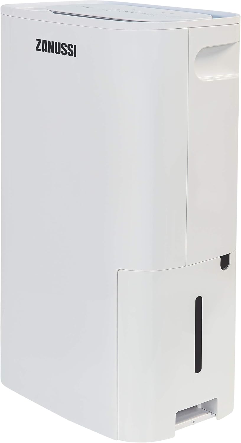 Zanussi 18L Dehumidifier, Low Energy ZDH1802, 30-45m² room size, Timer, 2 Fan Speeds, Turbo and Dry mode, Continuous Drain, Auto Defrost, LED Display, Laundry Drying, Air Treatment, White.