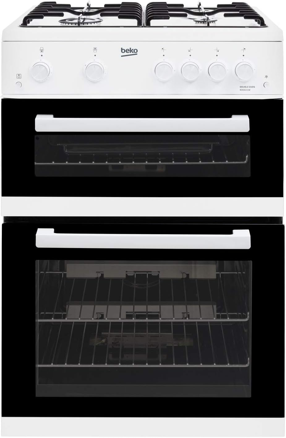 Beko KDG611W 60cm Double Oven 4 Burners Gas Cooker with LPG Option in White.