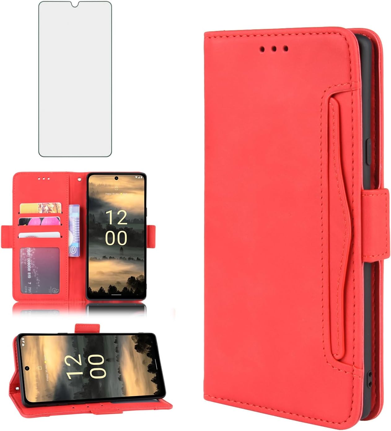 Asuwish Compatible With Nokia XR21 5G Wallet Case Tempered Glass Screen Protector Card Holder StLeather Flip Cell Accessories Phone Cover for NokiaXR21 Women Men Black