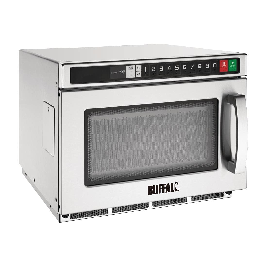 Buffalo 1800 W Programmable Compact Microwave Oven 17 Litre, Stainless Steel, Commercial Microwave, Ext Size: 340x420x563 mm, Int Size: 175x330x310 mm, 60 min Max Cooking Time, FB865.