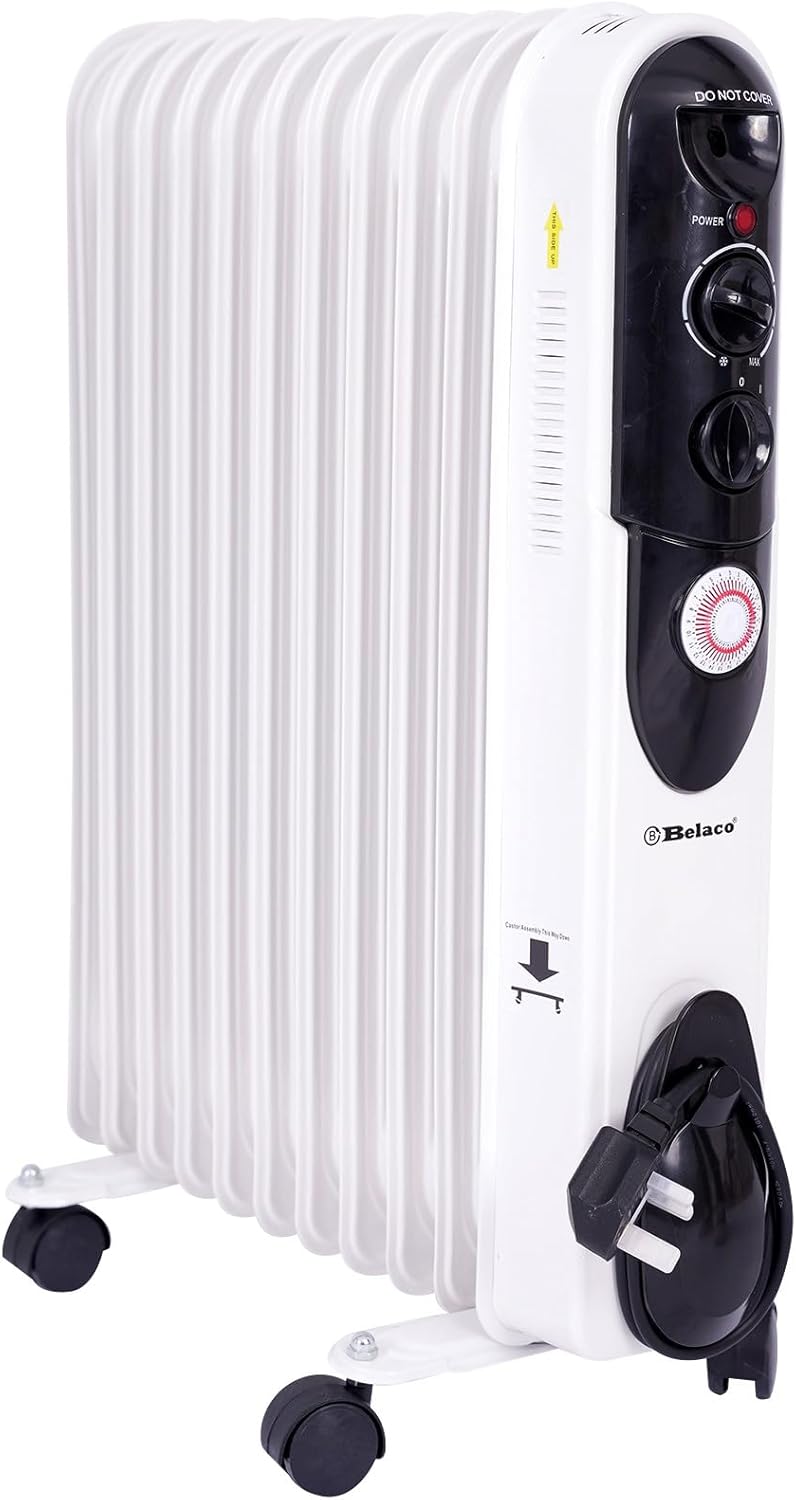 Belaco BEL-OH221 Oil Filled Radiators 11 Fins Portable Electric Heater, 24H Timer Thermostat Control, Portable Heater, Electric Radiator, Overheat Protection 2500W Energy Efficient.