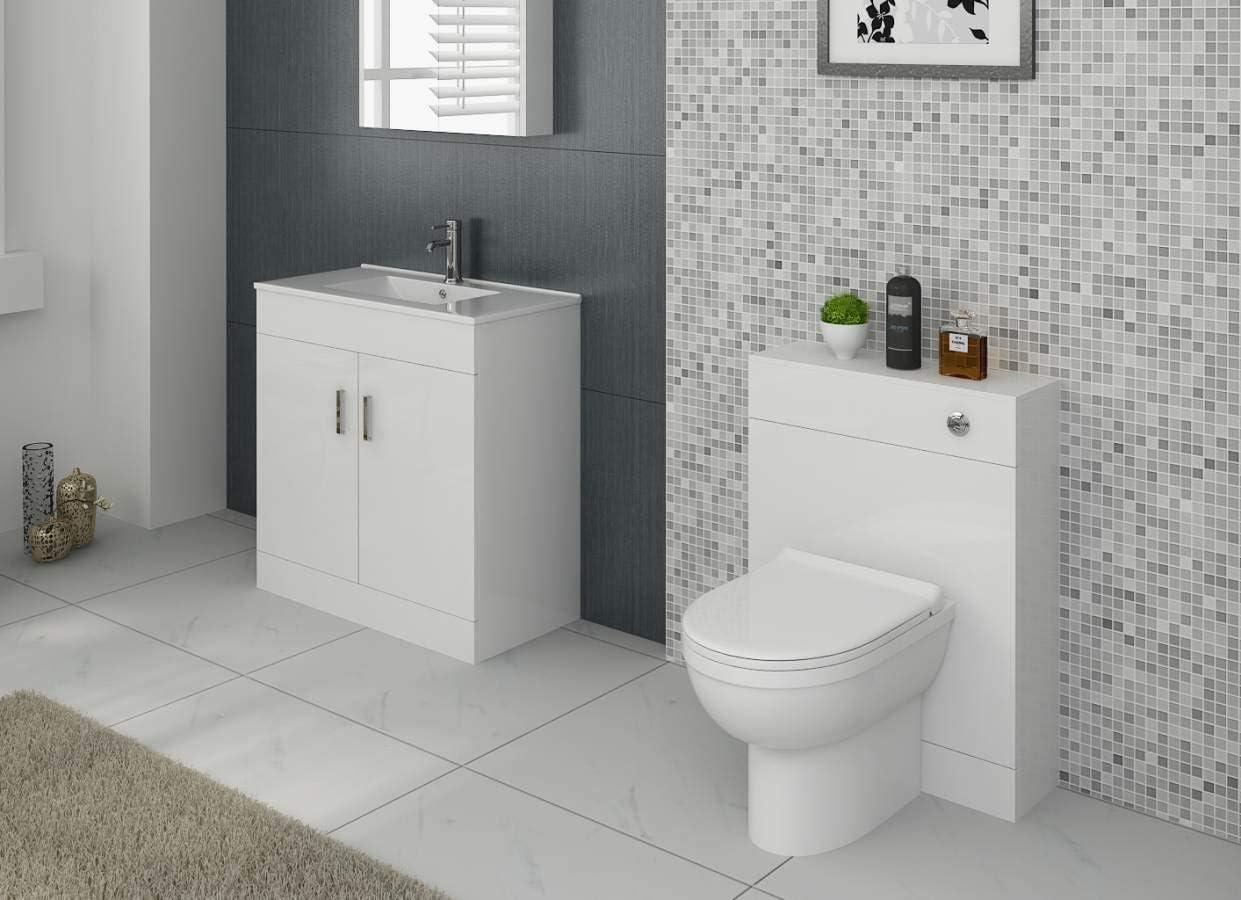 VeeBath Sphinx 1100 Combination Vanity Unit Furniture Set, Wash Basin Bathroom Sink, WC, BTW Toilet Pan, Soft Close Seat with Concealed Cistern-Gloss White(Flat Pack).