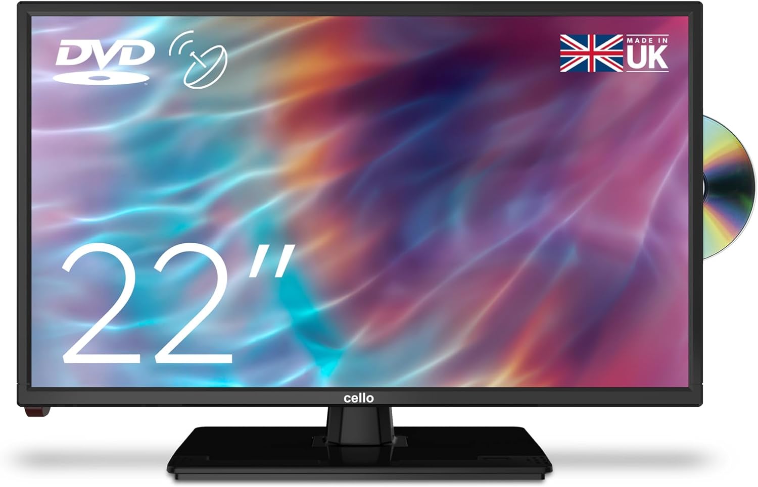 Cello ZF0222 22 inch Full HD LED TV , Built-in DVD Player , Made in UK , Freeview TV HD , Satellite Receiver , HDMI , USB 2.0 , Record Live ,TV with DVD Player Built in, Perfect for Your Kitchen.