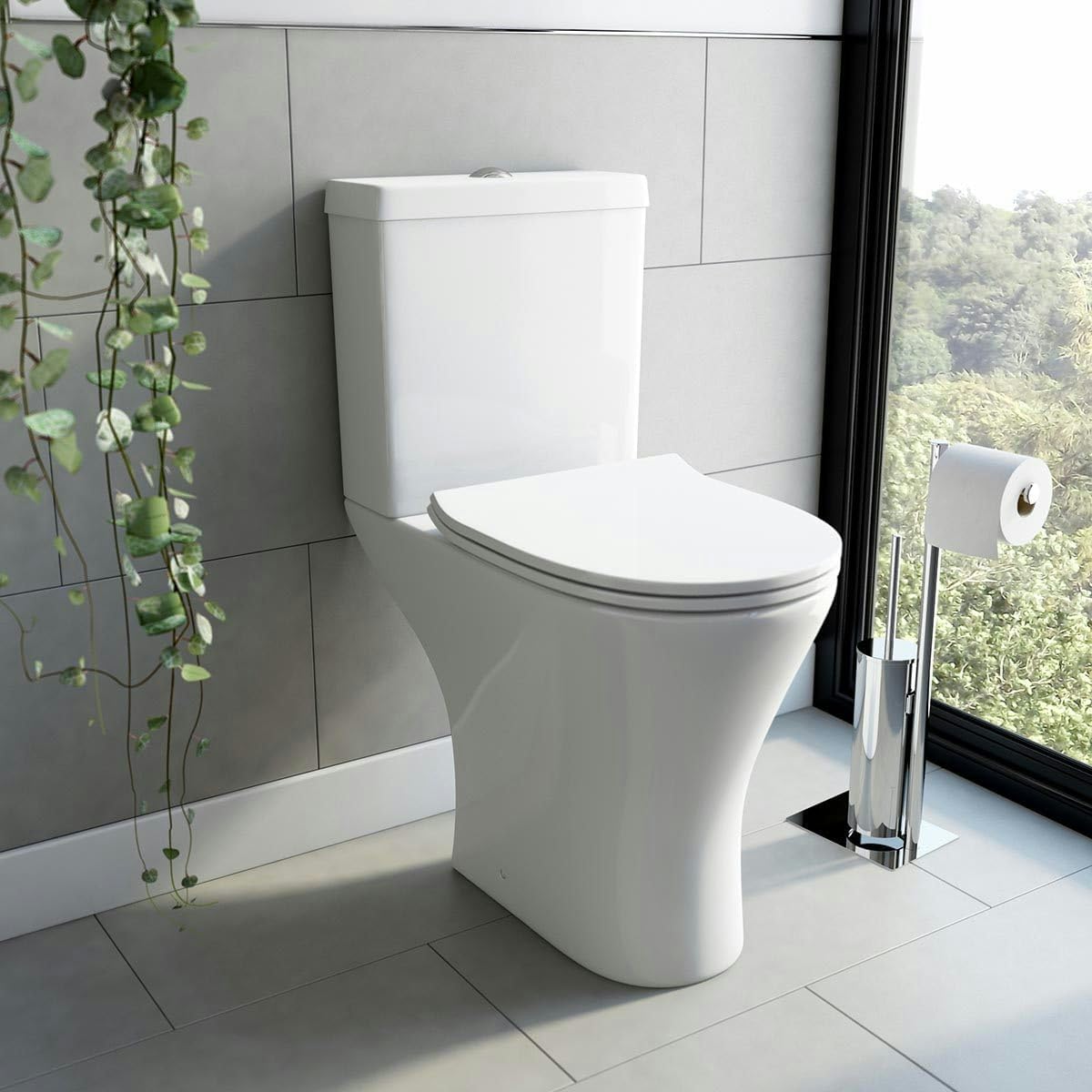 Orchard Derwent Round Rimless Comfort Height Close coupled Toilet with Slim Soft Close seat - White Close coupled Toilet, Round Close coupled Toilets, Toilets.