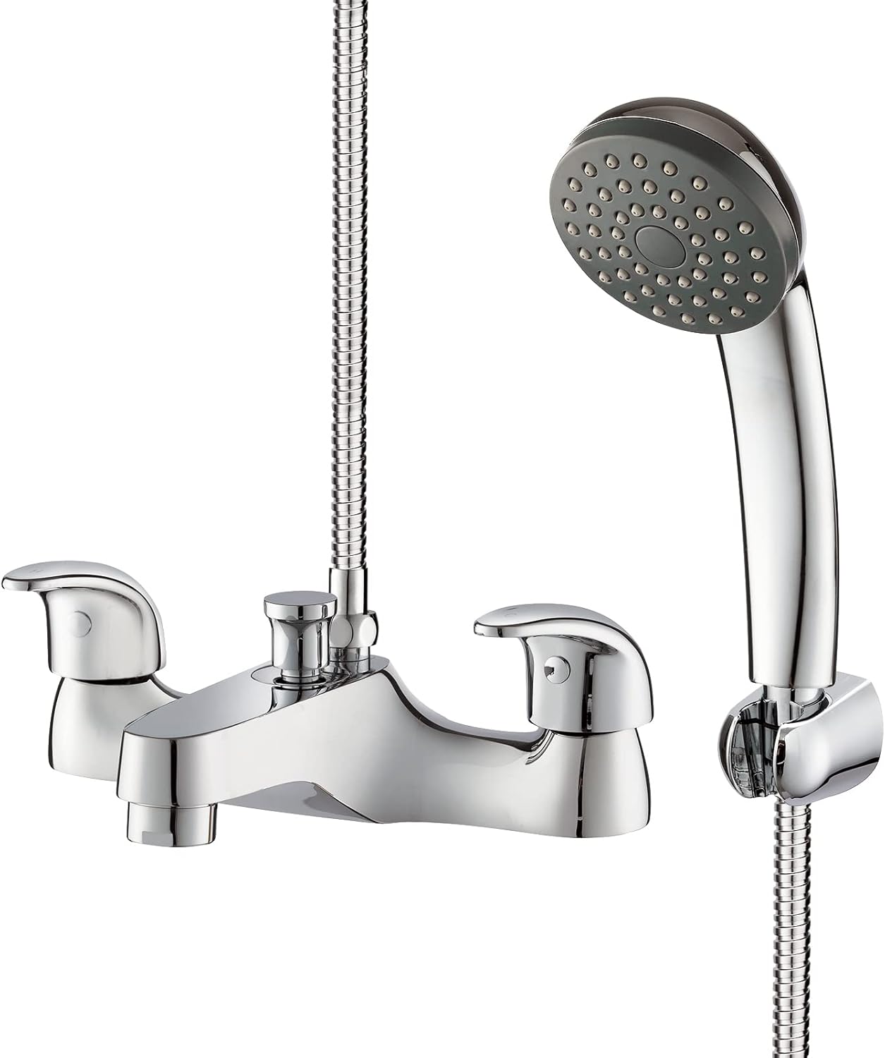 Bathroom Taps with Shower Attachment, BATHWEST Bath Taps with Shower, Brass Chrome Modern Dual Lever Bathroom Sink Taps with Shower 062B.