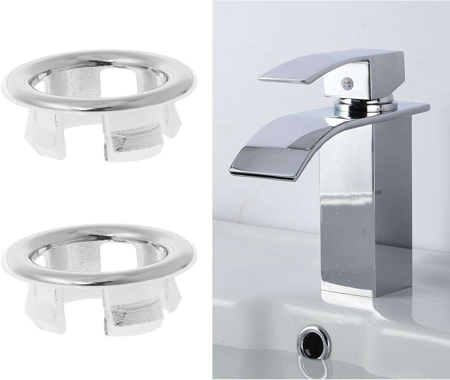 Sink Overflow Ring, 2 PCS Overflow Sink Hole Cover Kitchen Sink Overflow Cover Bathroom Bath Overflow Cover Sink Hole Round Overflow Cover Basin Trim Overflow Drain Cap Cover Insert in Hole Spares.