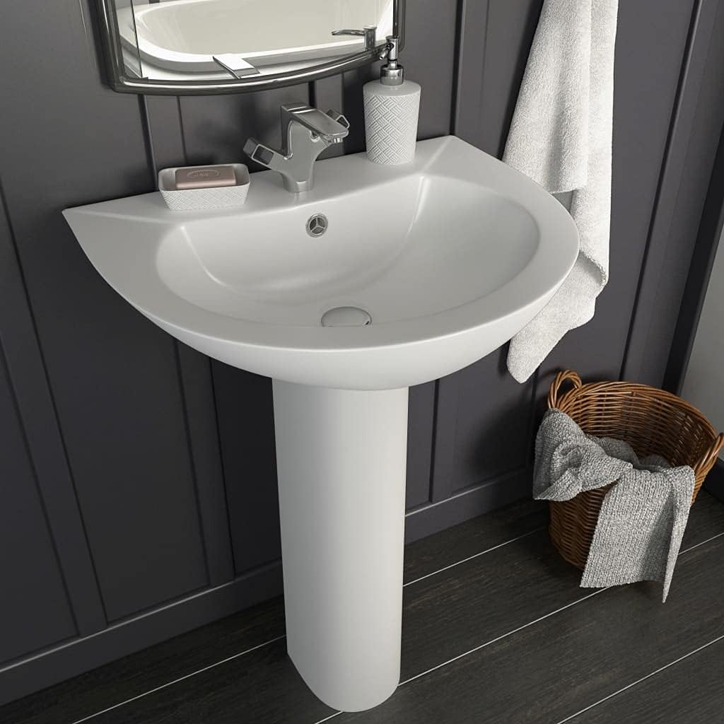 Brokky Freestanding Basin with Pedestal Ceramic White 520x440x190 mm,Ceramic Cloakroom Basin Hand Washing Sink,Modern Design Gloss CounterT O P Basin Cloakroom Sink for Bathroom Lavatory,Vanity Cabine.