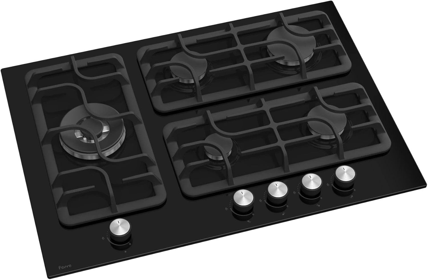 Ferre SL135-70cm Built-in Gas Hob - 5 Burners - Black Glass Body.