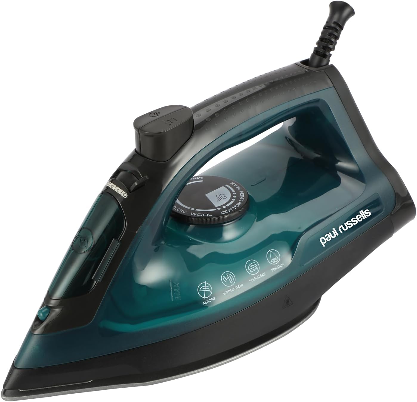 Paul Russells 2400W Steam Iron - Continuous 30g/min Steam, 240V Variable Output, Anti-Drip/Anti-Calc Filter, Vertical Jet Steam Boost, 250ml Water Tank, Power Indicator Light.