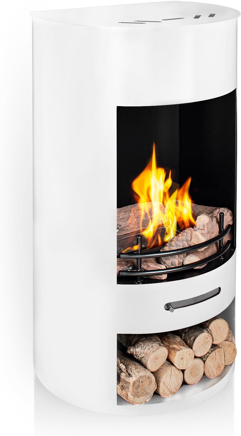 LUNA Modern Bioethanol Stove in White Gloss Finish.