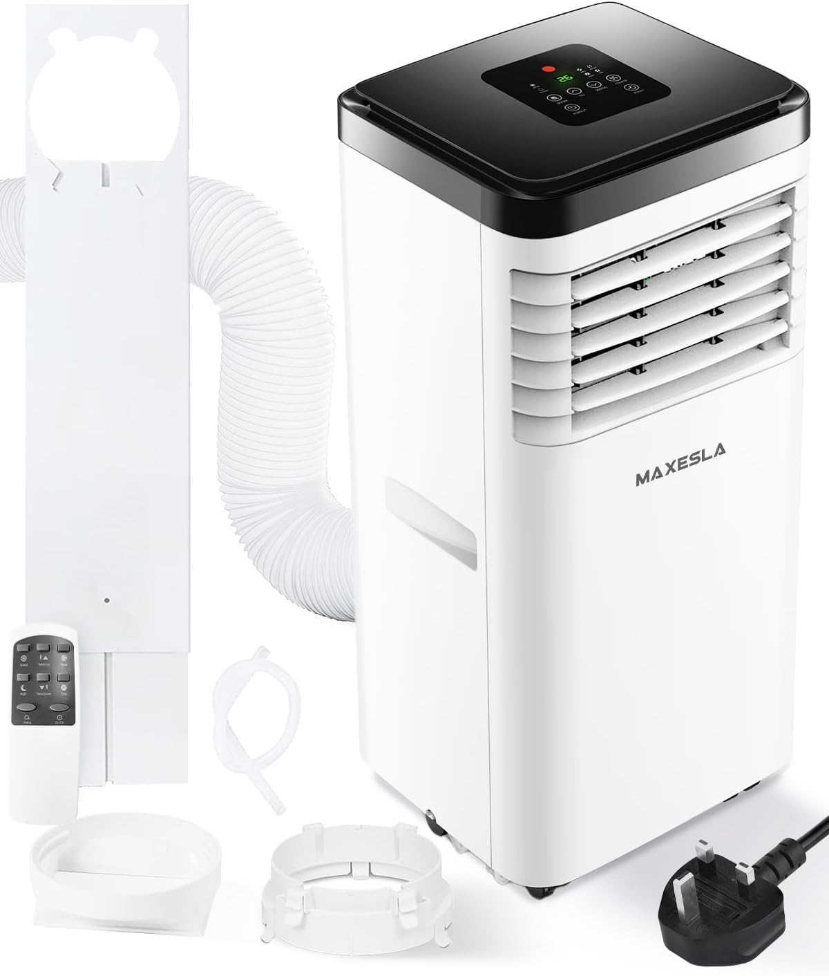 Maxesla Portable Air Conditioner, 9000 BTU 4 in 1 Air Conditioning Unit, Dehumidifier, Fan, Air Cooler with Sleep Mode, Remote Control, Digital Display and 24 Hour Timer for Rooms Up to 215ft.