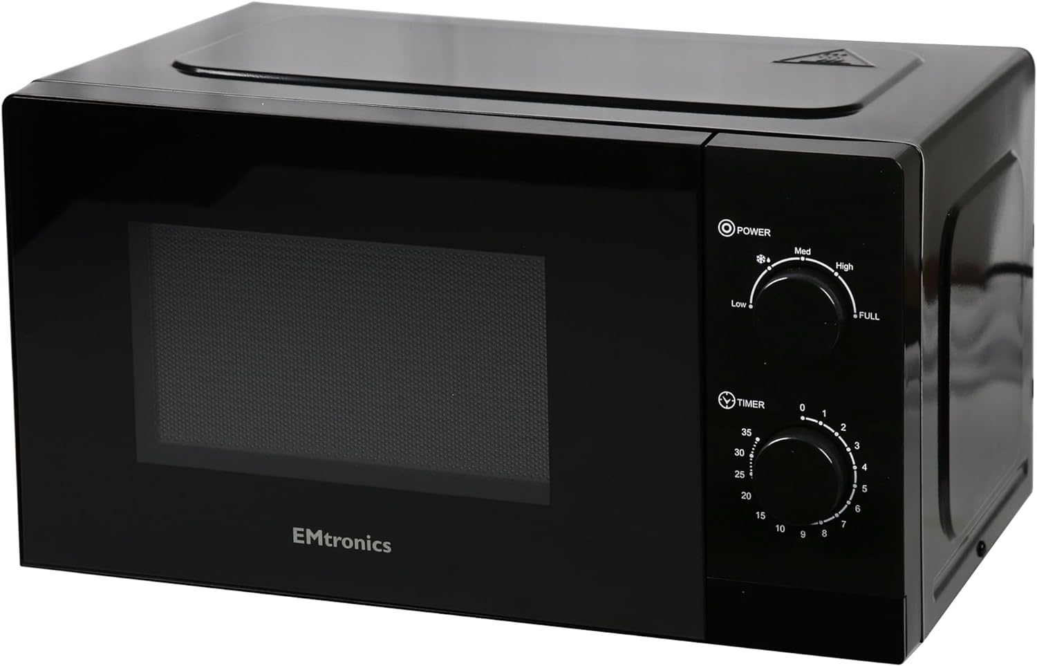 EMtronics 20 Litre 700W Manual Control Microwave with 5 Power Levels, Defrost Function, 35 Minute Timer and Cavity Light - Black.