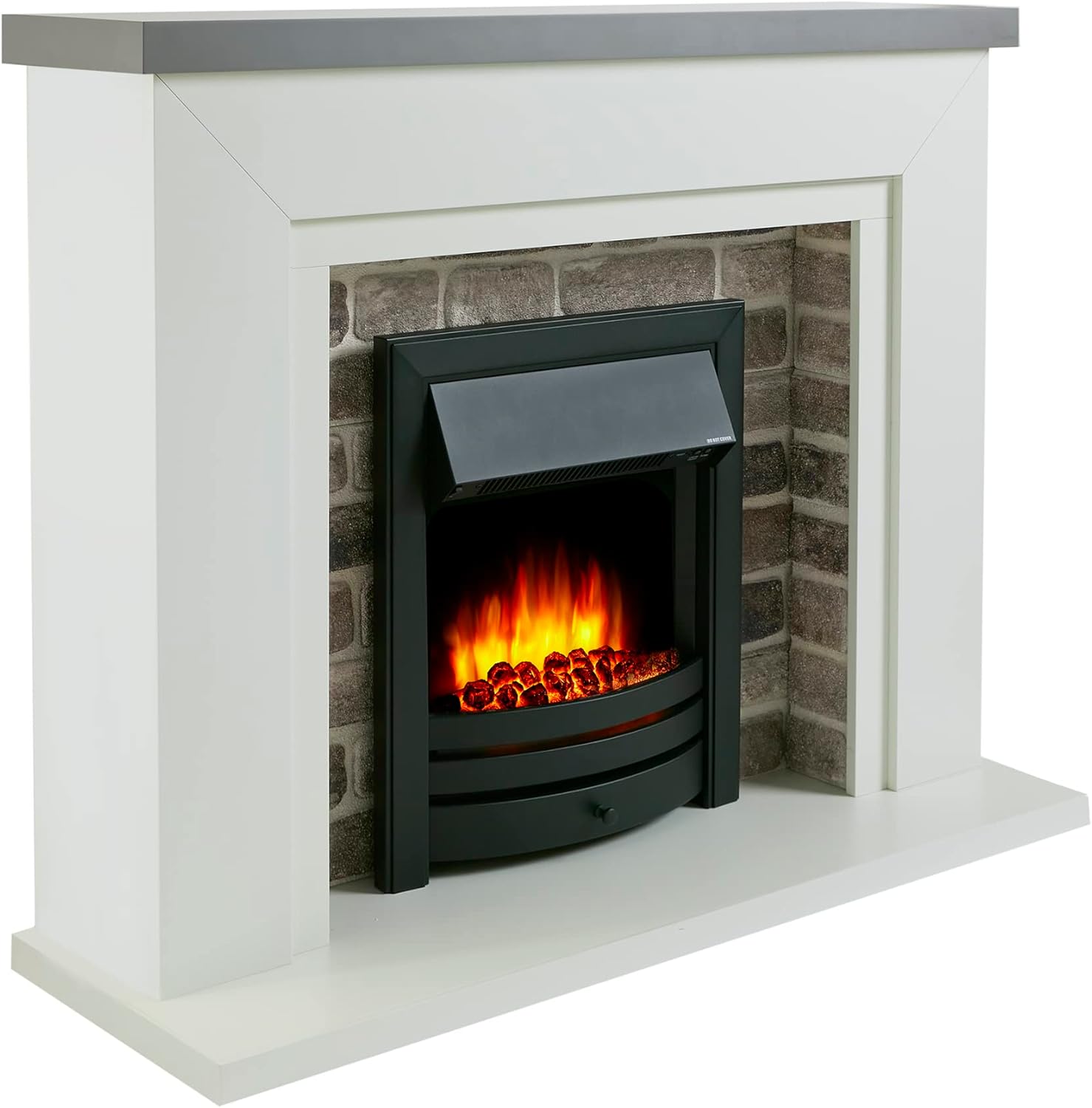 Endeavour Fires Flamborough Electric Fireplace, 1&2kW, 7 day Programmable Remote Control Electric Fire in 48’’ Off White Surround (Grey Top/Chrome Fire).