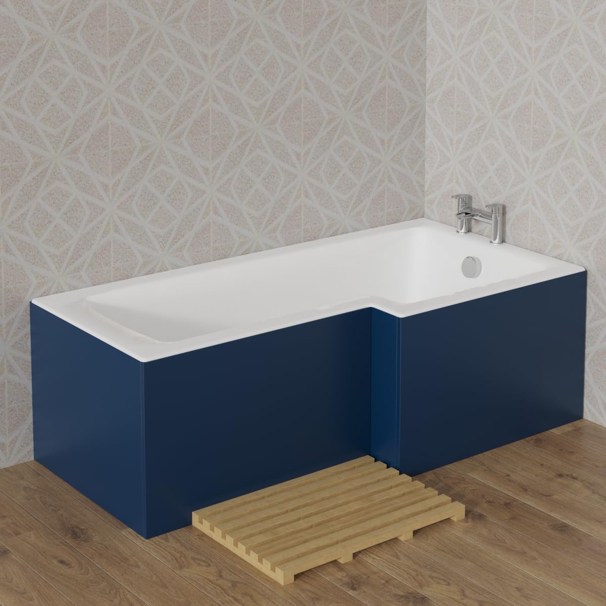 Aquariss 1700mm L Shape Bath Front Panel 18mm MDF Painting Matte Blue Adjustable Height for Bathroom Soaking Tub.