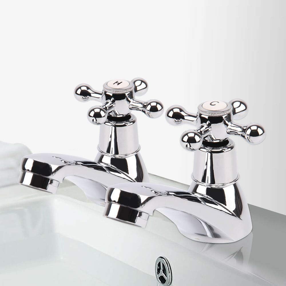 One Pair of Hot and Cold Bath Tub Taps Basin Sink Mixer Taps Chrome Bathroom Cloakroom Faucets Two Separate Taps Chrome Single Lever Contol.