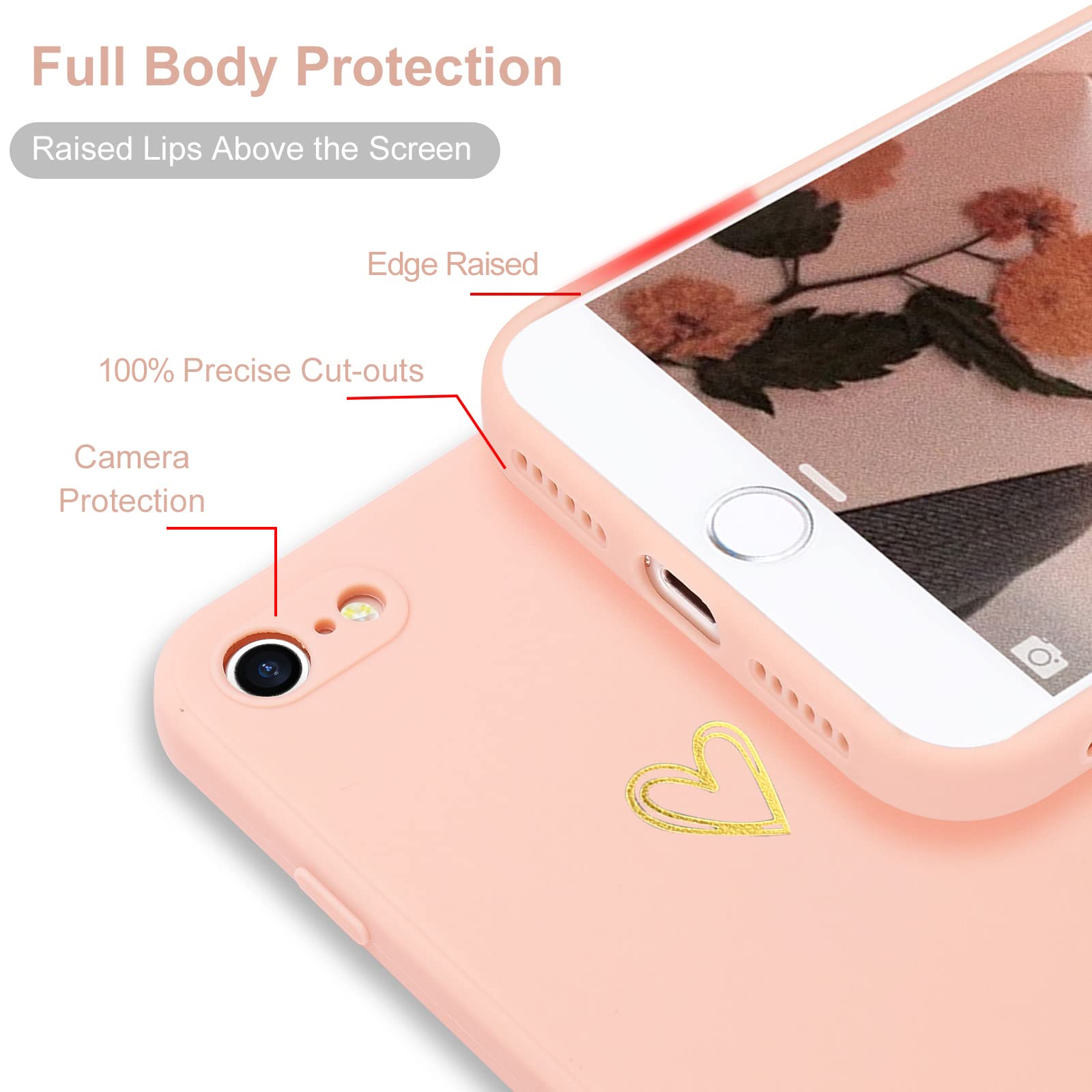 Wirvyuer Compatible with iPhone SE Case 2022/2020, iPhone 8 iPhone 7 Phone Case for Women Girls Silky Soft Protective Shockproof Silicone Phone Case with Cute Heart Pattern Design, Blue.