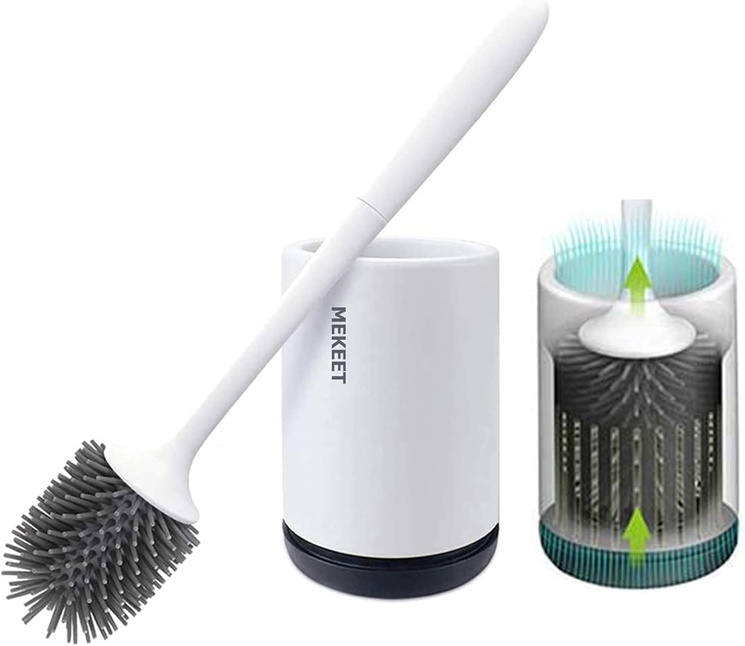 MEKEET Silicone Toilet Brush and Holder,Bathroom Toilet Brush Holder Set,Silicone Toilet Cleaning Brush Kit with Soft Bristle Brush (Flooring).