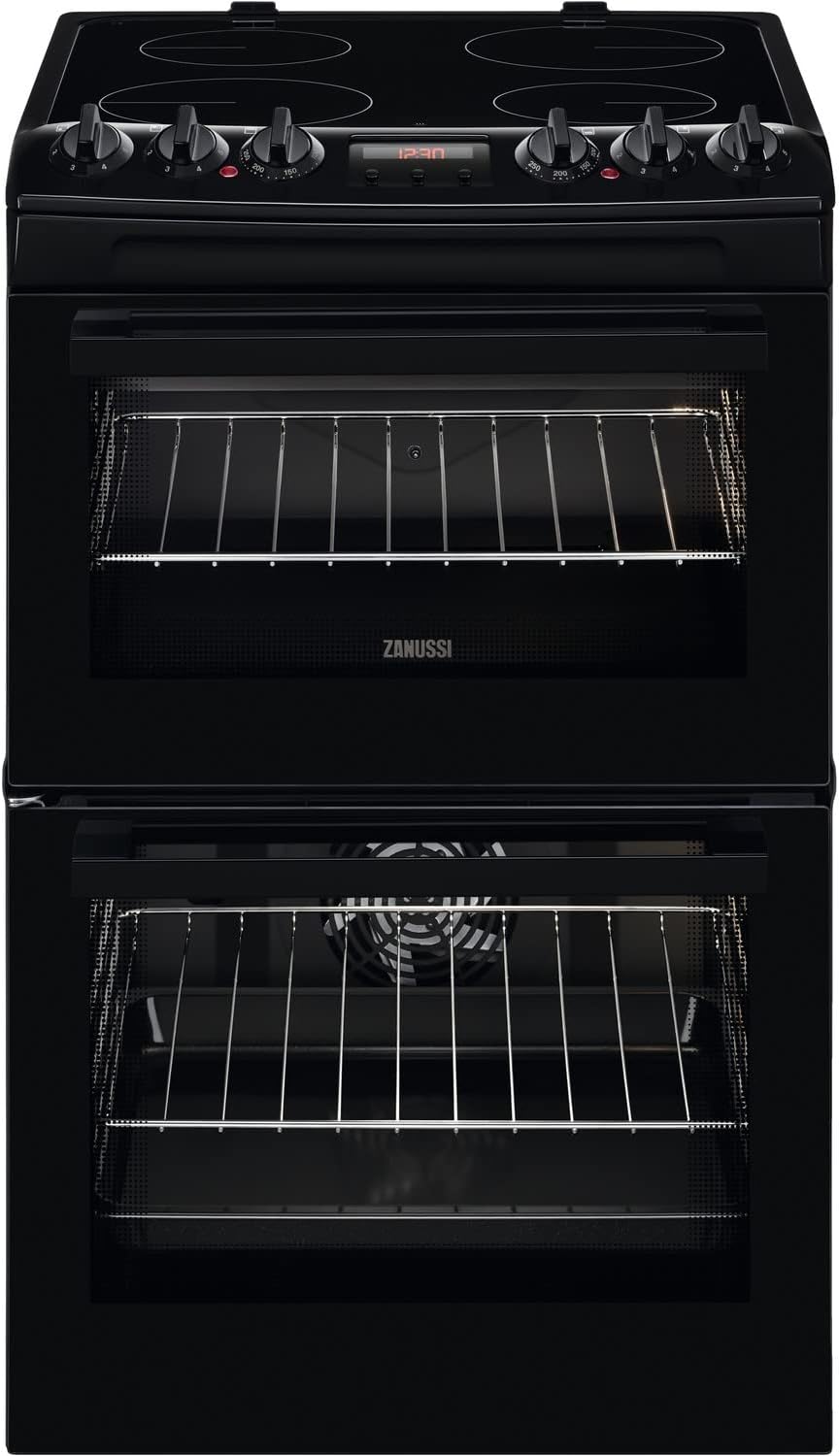 Zanussi 55cm Double Oven Electric Cooker with Catalytic Liners - Black.