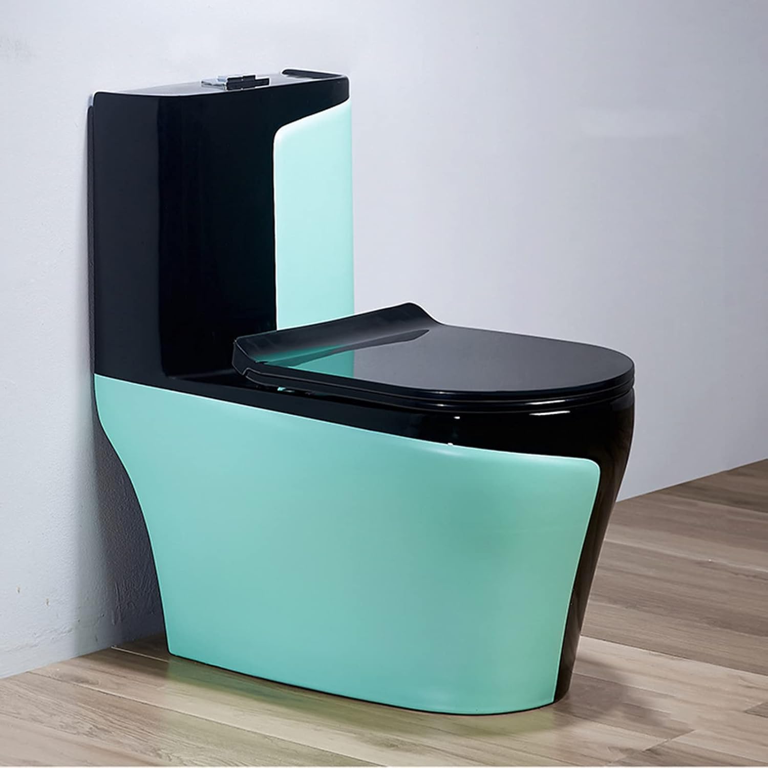 Black Green Ceramic Toilet, One-Piece Toilet Household Luxurious Quiet Comfortable Seat Height Elongated Dual Flush European Style Flush Toilet (Round 300mm).