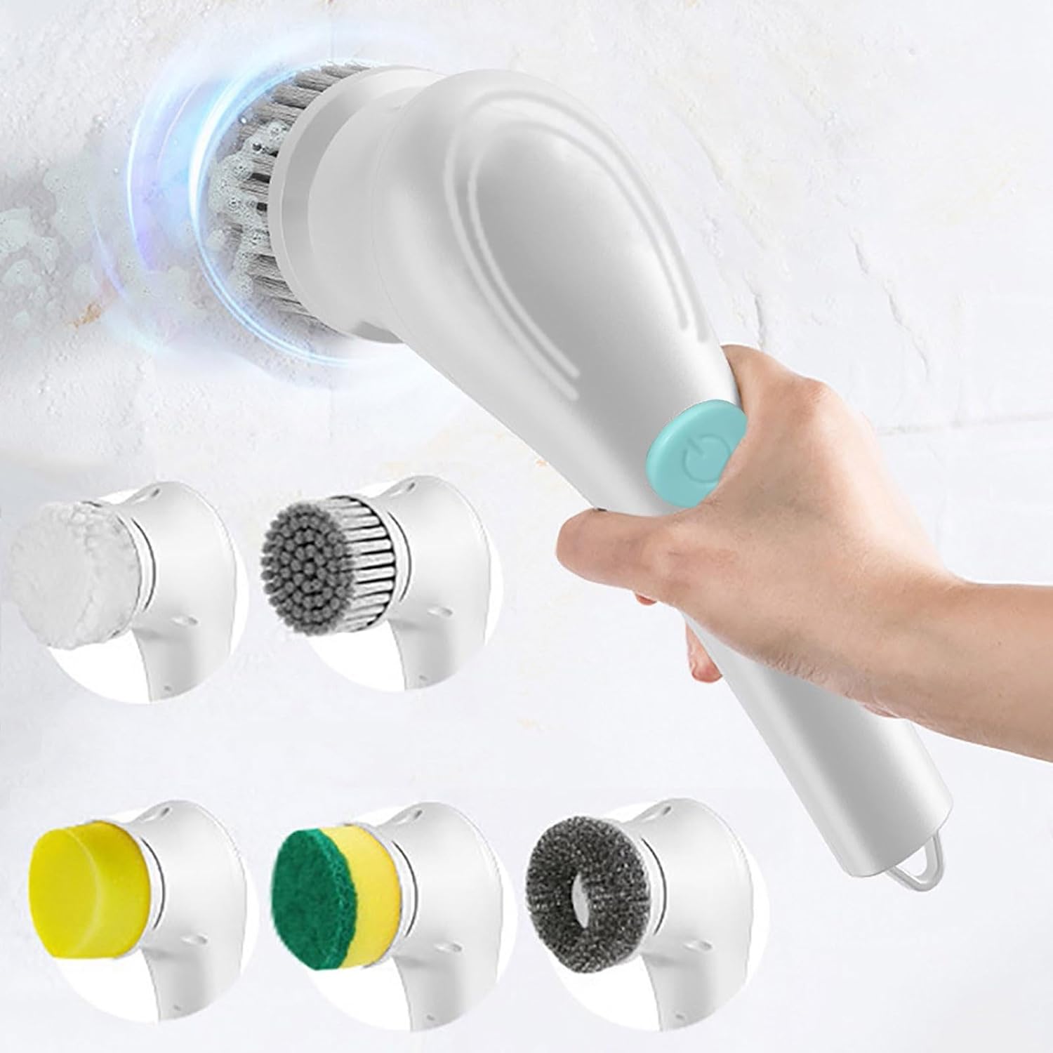 Generic Clearance Electric Spin 𝑆𝑐𝑟𝑢𝑏𝑏𝑒𝑟, Electric Cleaning Brush, Shower Scrubbers with 5 Replaceable Brush Heads, Protable Handheld Power Shower.