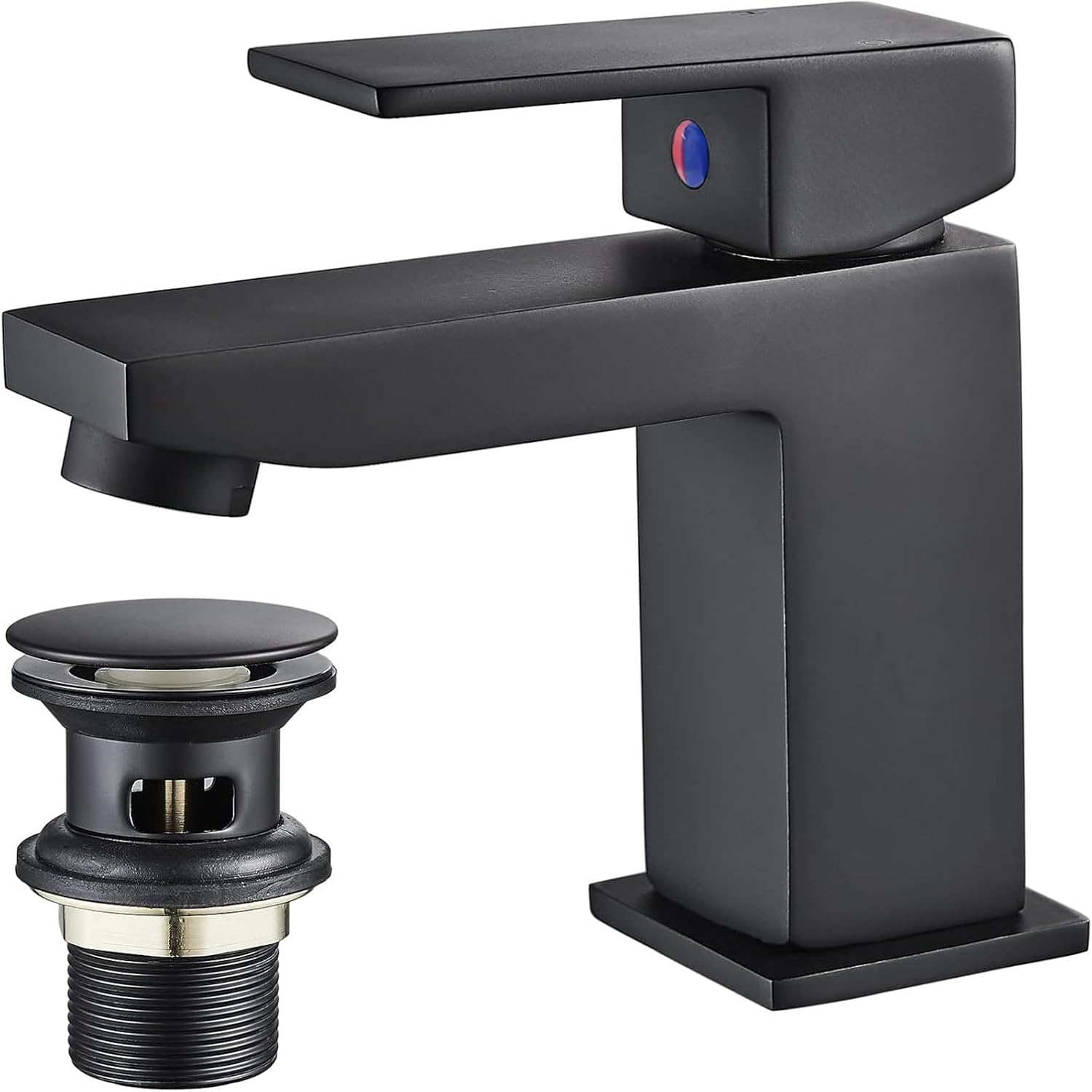 Luckyhome Basin Mixer Tap with Pop up Waste,Washroom Square Single Lever Chrome Brass Mixer Tap.