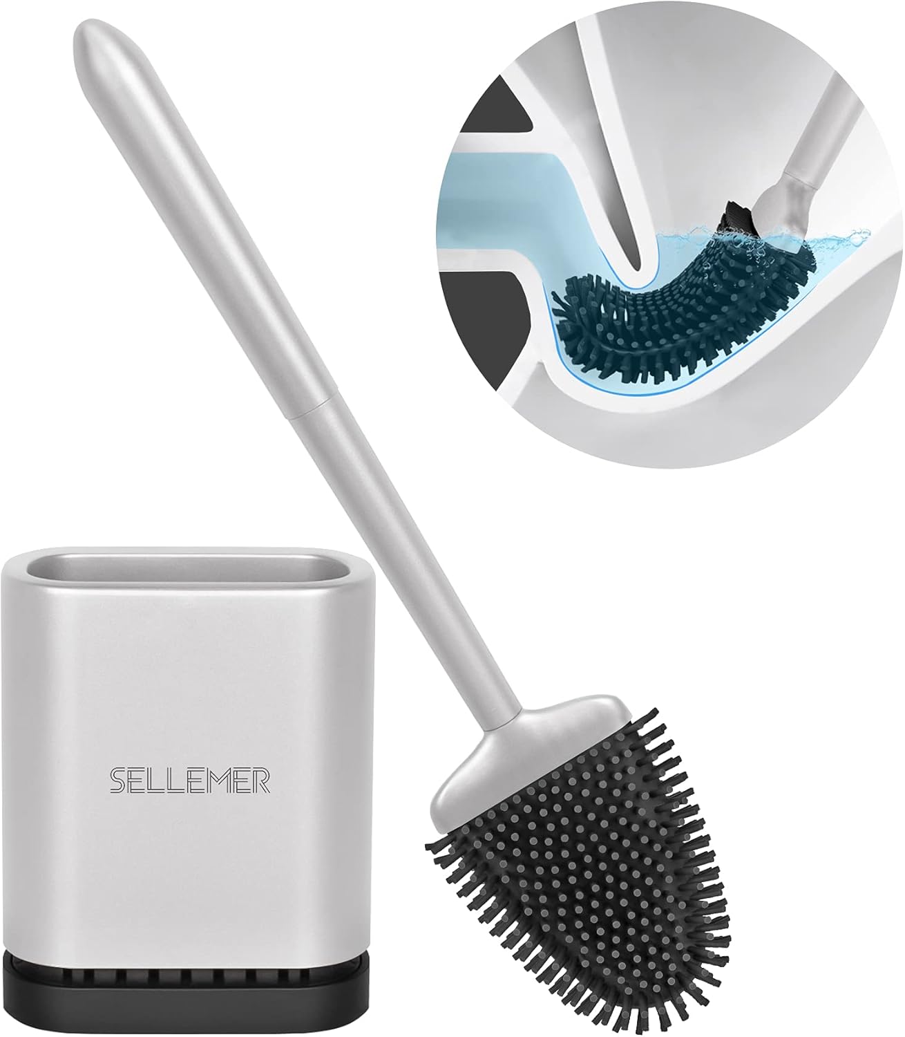 Sellemer Toilet Brush, 2 Pack Wall/Floor Mounted Toilet Brush Set with Quick Drying Ventilated Holder, Deep Cleaner Silicone Toilet Brush for Bathroom Toilet (White).