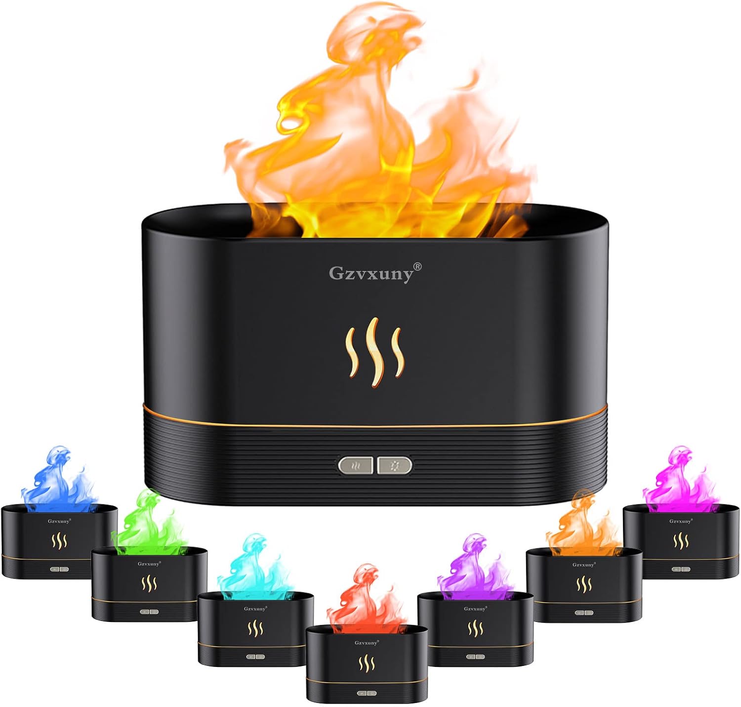 Gzvxuny Flame Essential Oil Diffuser, Upgrade 7 Colour Lights Aromatherapy Diffuser, Super Quiet Air Humidifier, Electric Aroma Diffuser, Waterless Auto-Off for Home Office Room, Black.