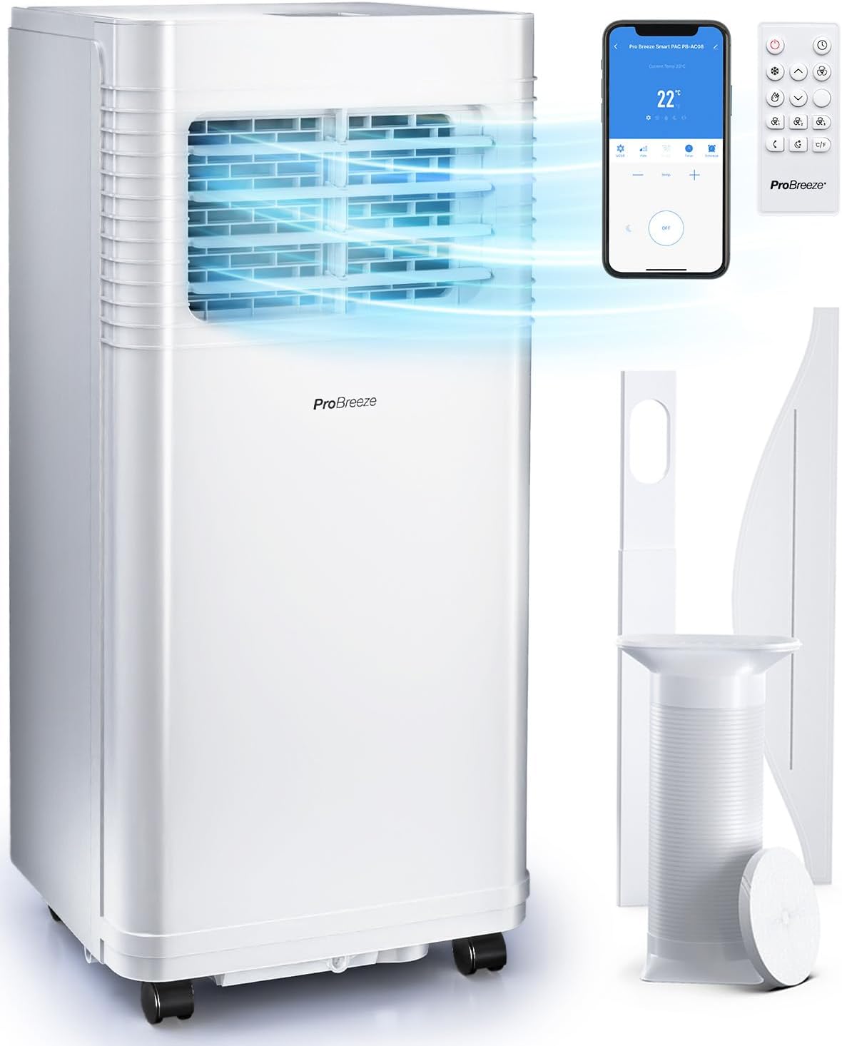 Pro Breeze 4-in-1 Smart Portable Air Conditioner 5000 BTU with Wifi, Remote Control, 24 Hour Timer & Dual Window Venting Kit Included - Powerful Air Conditioning Unit for Home.