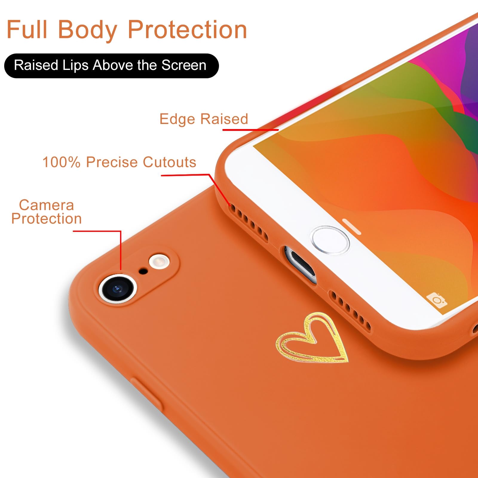 Wirvyuer Compatible with iPhone SE Case 2022/2020, iPhone 8 iPhone 7 Phone Case for Women Girls Silky Soft Protective Shockproof Silicone Phone Case with Cute Heart Pattern Design, Blue.