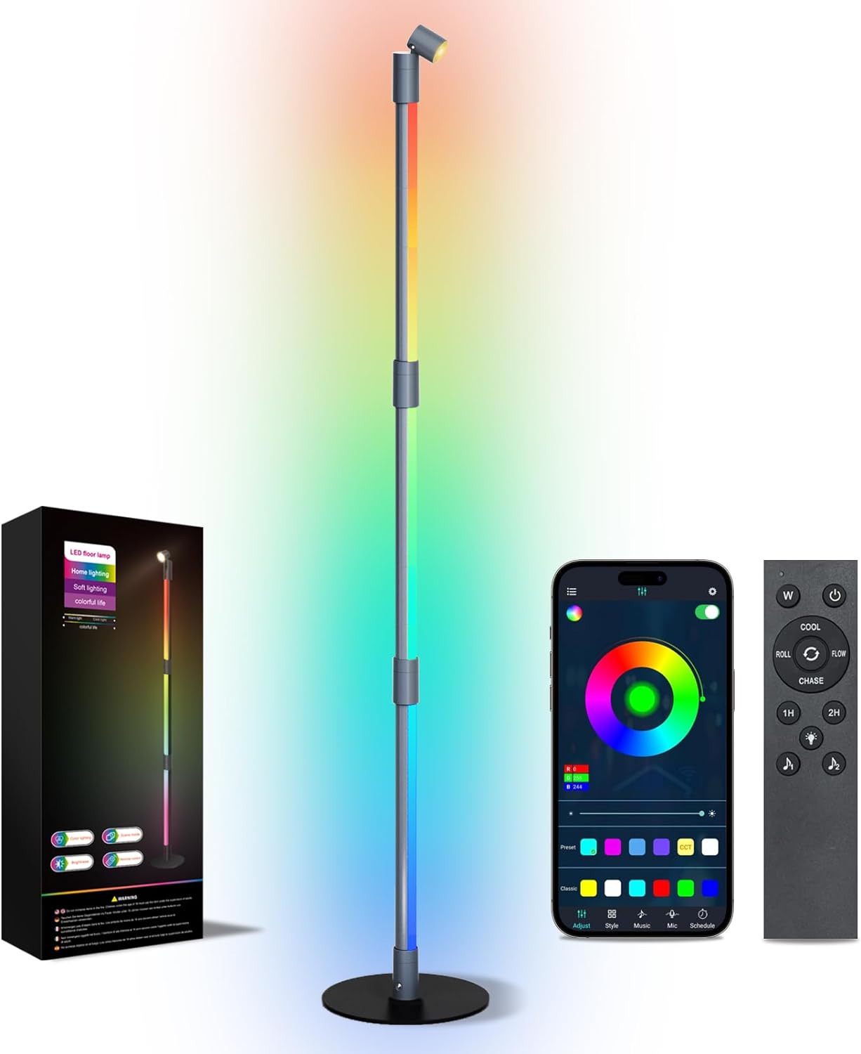 DBCMEW LED Floor Lamp - 360° RGB Detachable Corner Floor Lamp with 16 Million Colors & 240+ Scenes, Modern Standing Lamp with Music Sync & Timing, Remote & App Control, Mood Light for Living Room.